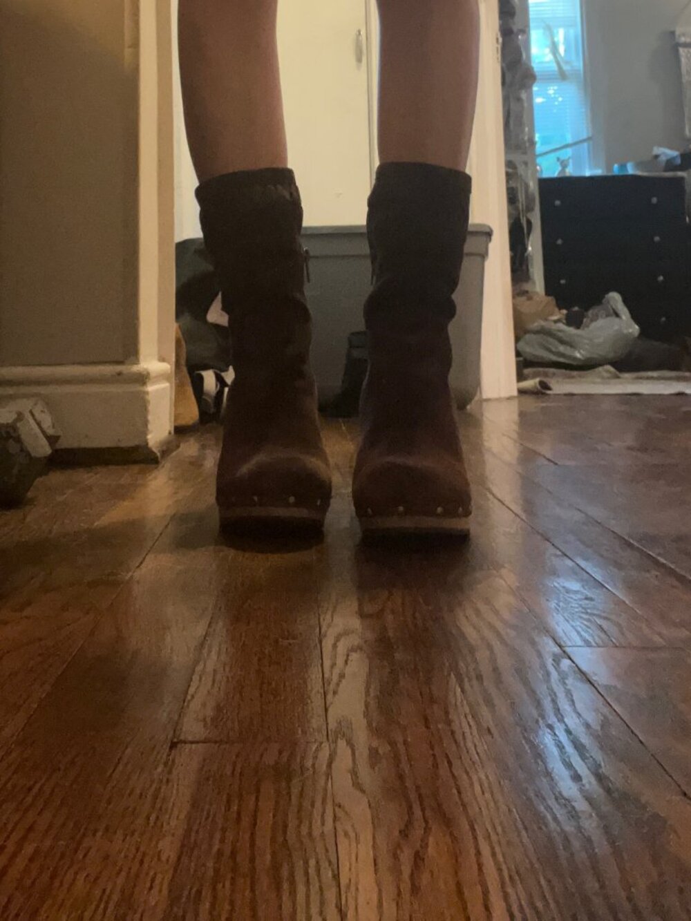 UGG Annaliza Chocolate Brown Suede Wood Clog Studded Mid Calf Boots Size 8M